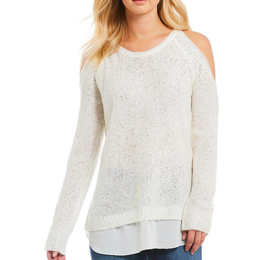 🆕️ Jessica Simpson Abbey Sequin Cold Shoulder Sweater